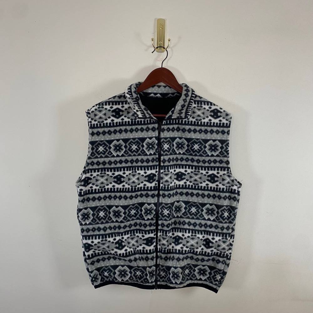 Fair Isle Fleece Vest Zip Up Women's Small Pockets Neutral Winter‎ Gorpcore